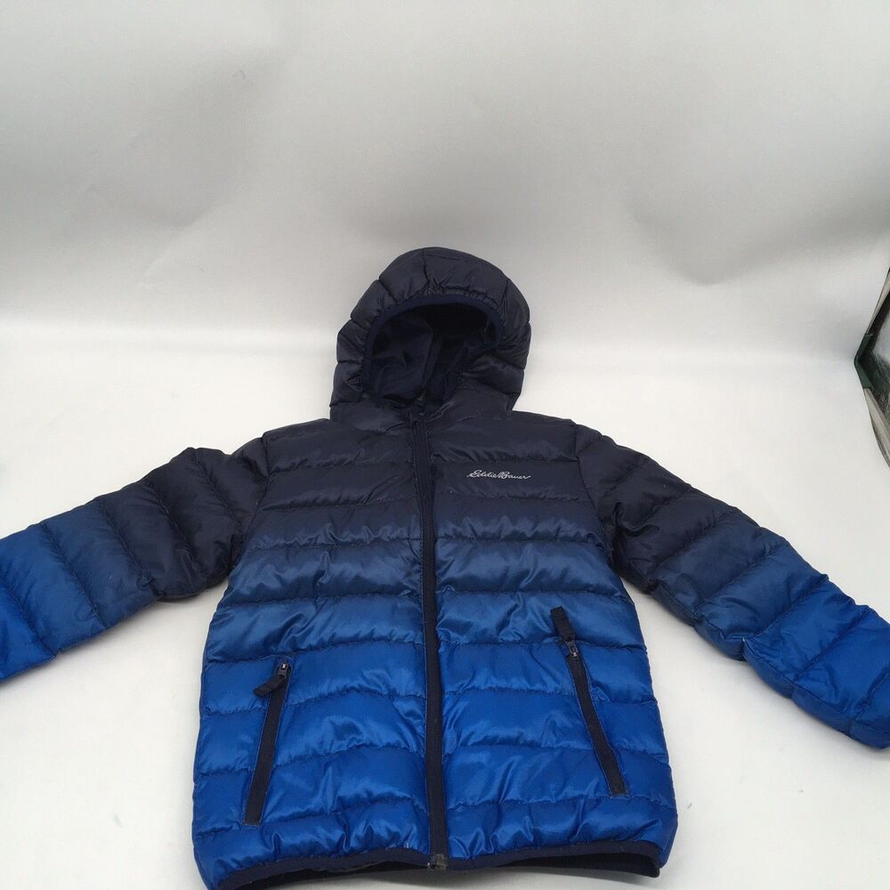Eddie Bauer Boys XS 5/6  Reversable Down Puffer Boys Coat Zip Up Blue Ombre Hood